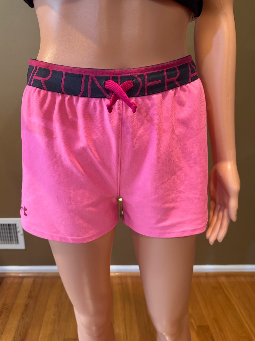 Under Armour Youth Hot Pink Athletic Shorts with Black Waistband